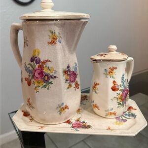 Vintage Coffee pitcher and Cramer set on matching tray